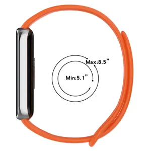 Replacement silicone strap for smart watch, adjustable length from 5.1 to 8.5 inches orange.