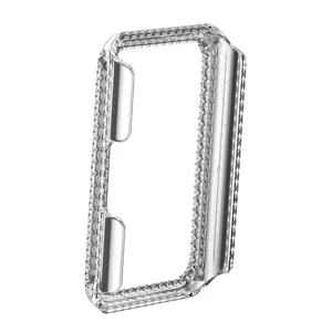 Crystal clear diamond-cut detail view of transparent hard PC smartwatch protective case.