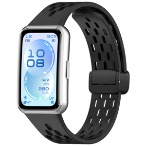Silicone watch strap with magnetic folding buckle breathable perforated design for smart band