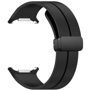 Black silicone watch strap replacement with magnetic folding clasp detail for Galaxy Watch.