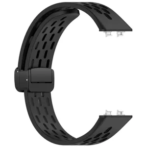 Silicone replacement watch band detail, breathable multi-hole design with magnetic folding clasp.