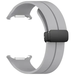 Replacement silicone watch strap compatible with Samsung Galaxy Watch Ultra, gray with magnetic folding buckle.