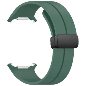 Silicone magnetic folding clasp watch strap compatible with Samsung Watch Ultra, dark green.