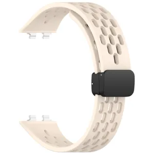 Silicone breathable strap for Huawei Band 11, multi-hole design with magnetic folding clasp.