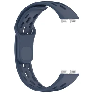Dark blue silicone breathable replacement smartwatch band detail view, flexible design.