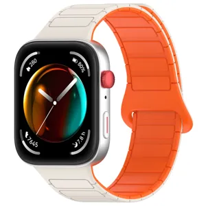 Silicone magnetic watch strap replacement compatible with smartwatches, stylish orange white.