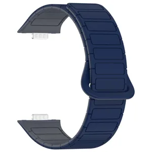 Dark blue silicone magnetic watch strap replacement band for smart watches, flexible and secure.