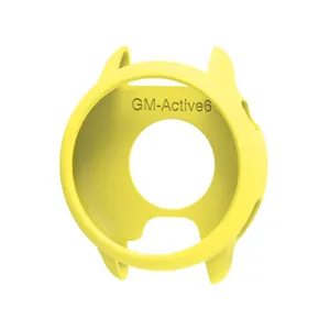 Funda protectora de silicona amarillo brillante para reloj inteligente, diseño hueco semi-cubierto.