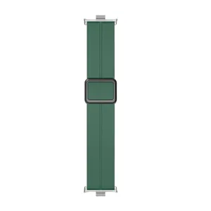 Green silicone smartwatch replacement strap with magnetic folding clasp for compatible watch models.