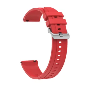 Replacement silicone watch strap with quick release pins and metal buckle for smartwatches.