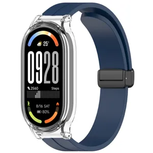 Boîtier de protection transparent et bracelet magnétique en silicone bleu pour bracelet montre.
