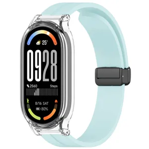Bracelet de montre en silicone avec boucle aimantée et coque de protection transparente.