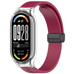 Bracelet de montre en silicone avec étui de protection transparent et fermoir aimanté.