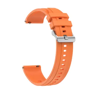 Vibrant orange silicone smartwatch replacement band with silver buckle, durable universal sport strap.