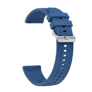 Replacement silicone watch strap compatible with smartwatches, comfortable 22mm blue band