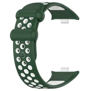 Bracelet de rechange en silicone avec trous respirants pour montre connectée vert et blanc.