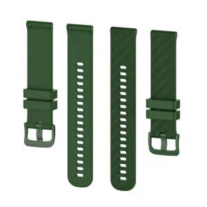 Green silicone watch band replacement strap with carbon fiber texture and quick release pins.