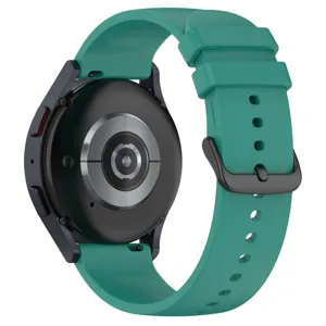 Green silicone watch strap replacement with black buckle, compatible with smart watch back view.