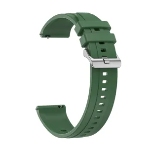 Green silicone watch strap 22mm replacement band with quick release pins and silver buckle