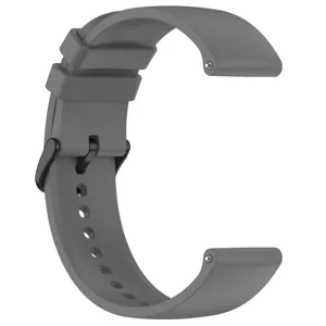 Grey silicone watch strap with black buckle and quick release pins for smartwatches.