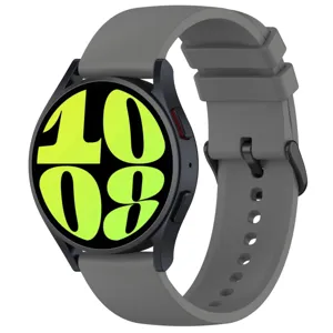 Silicone watch strap compatible with smart watch, grey band with black case design.
