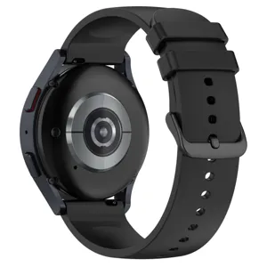 Black silicone smartwatch replacement strap detail view, flexible and durable daily wear.