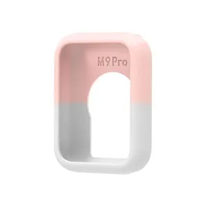 Silicone protective case detail view in pink and white dual tone for smart band M9 Pro.