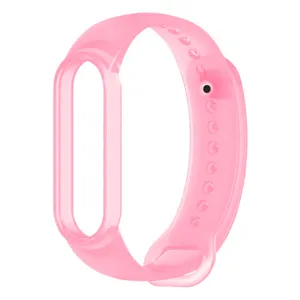 Bracelet de rechange transparent rose pour montre connectée, accessoire en silicone souple.