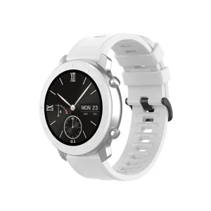 Detailed view of the replacement silicone watch strap in clean white, flexible and durable.
