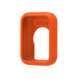 Orange silicone protective case detail view, featuring smooth texture and precise cutouts for use.