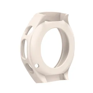 Beige siliconen smartwatch beschermhoes detail, zachte bumperhoes voor ronde horloge.