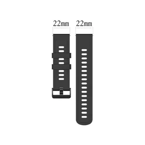 Replacement silicone watch strap compatible with smartwatches, 22mm width black band design.