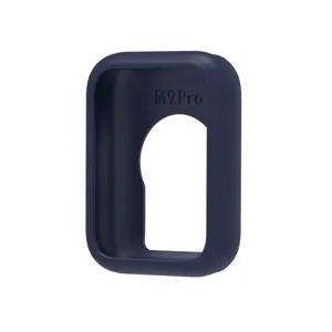 Detail view of dark blue silicone protective case inner texture and M9 Pro engraving.