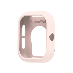Funda protectora de silueta de silicona para Haylou Watch, cubierta suave rosa claro.