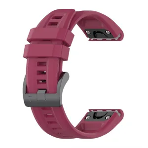 Silicone replacement watch band detail view, soft sport strap with quick release pins and buckle.