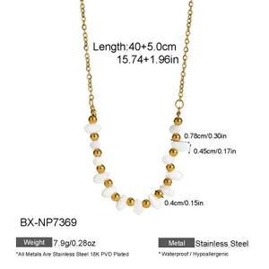 Stainless steel 18K gold plated shell bead necklace, trendy light luxury U-shape design.