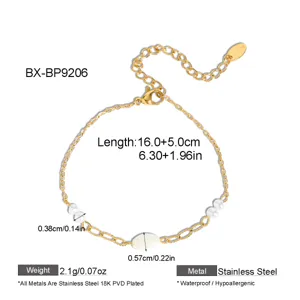 Pulsera cadena perla concha francesa acero titanio bañado en oro elegante minimalista