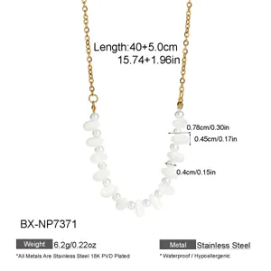 Natural Mabe Pearl Beaded U-Shaped Necklace Stainless Steel 18K Gold Plated Jewelry