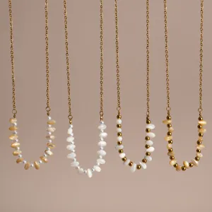 Natural Horseshoe Snail Rice Bead U-shaped Necklace Titanium Steel 18K Gold Plated Tarnish Free Light Luxury Pendant Necklace For Women Jewelry