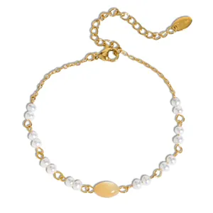 Pulsera perlas de agua dulce estilo frances acero titanio chapado oro minimalista joya chic
