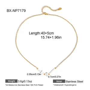 Collar de perlas de agua dulce de acero inoxidable bañado en oro 18K joyería fina