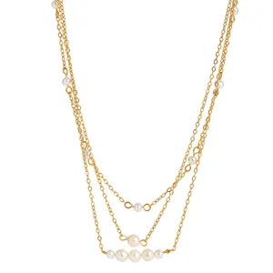Multi-layer gold chain pearl necklace, stylish clavicle chain for women daily wear.
