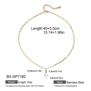 Collar con colgante de perla de agua dulce natural de acero inoxidable bañado en oro 18K