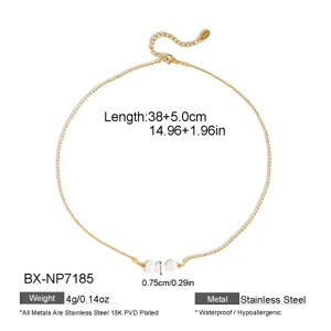 Collar de perlas de agua dulce de acero inoxidable chapado en oro 18K detalle moda