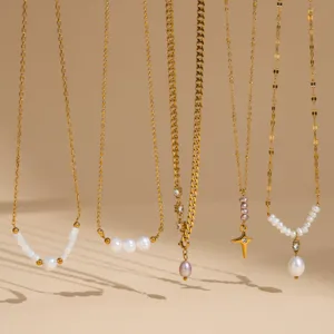 Collar con Colgante de Perla de Agua Dulce Natural de Acero Inoxidable para Mujer Chapado en Oro de 18K Cadena de Clavícula