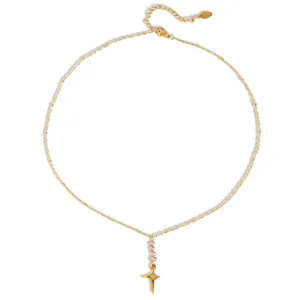 Delicado collar con colgante de perla de agua dulce bañado en oro 18K cadena mujer