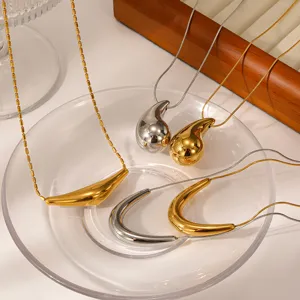 Titanium steel 18k gold plated geometric waterdrop arc tube pendant necklace fashion set.
