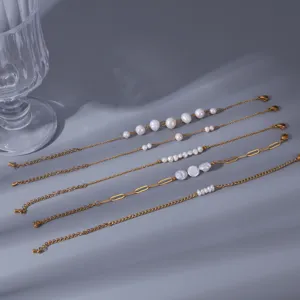 Élégant bracelet en perles d'eau douce baroques naturelles en acier inoxydable 18K.