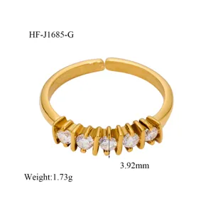 Detailed view of 18K gold-plated open ring featuring sparkling zirconia stones and 3.92mm width.