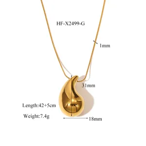 Gold titanium steel teardrop pendant necklace elegant geometry fashion jewelry 42+5cm